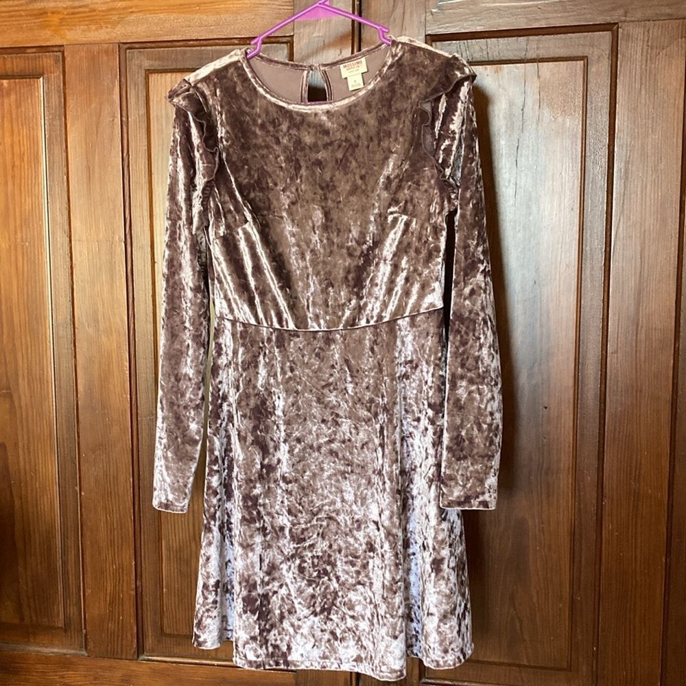 Mossimo purple crushed velvet long sleeve ruffle fit & flare mini dress size S
